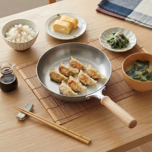 Chitose Iron Frying Pan with Wooden Handle Induction Compatible 18cm