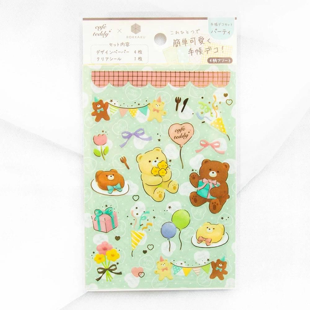 Cute Teddy Bear Stickers Set Foil Stamped Cafe Party Design