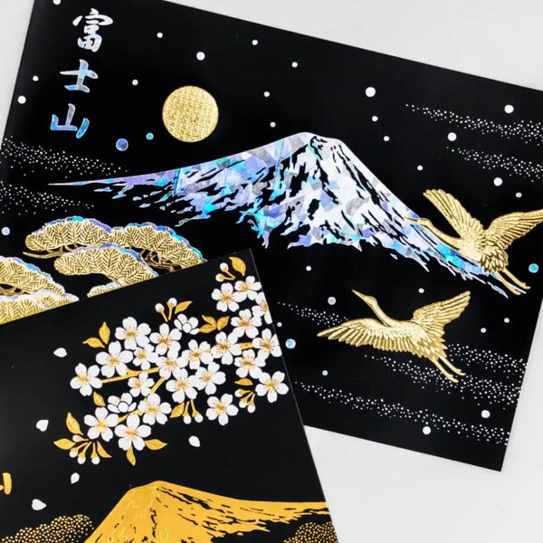 Gold Foil Stamped Postcard Snow Capped Mount Fuji In Winter
