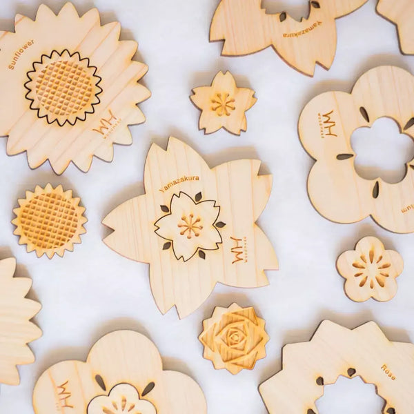 Hinoki Cypress Coaster Natural Wood Sunflower Design 90mm