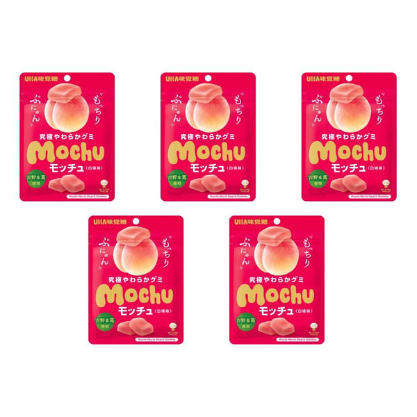 Mikakuto Mochu White Peach Flavor Chewy Gummy Candy 45g (Pack of 5)