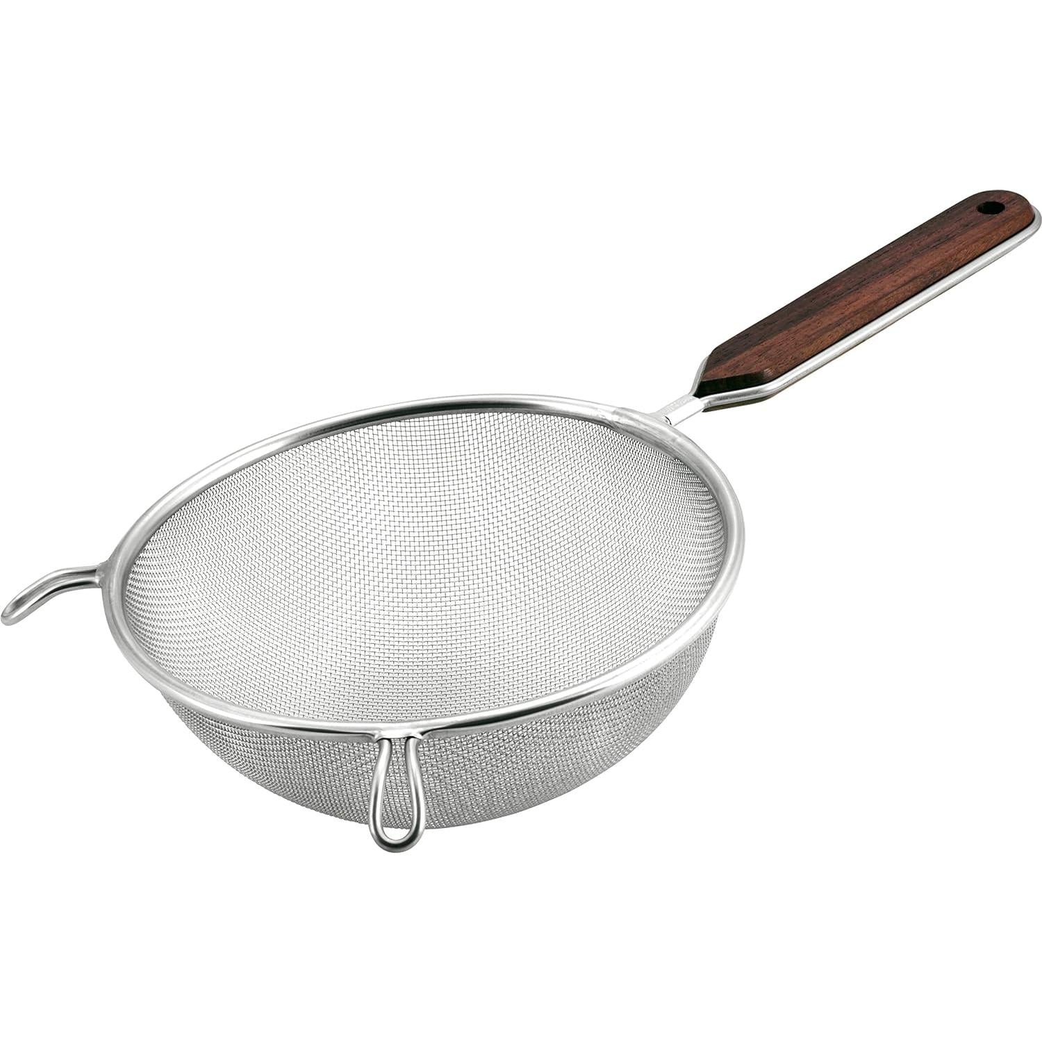Minex Wooden Handled Fine Mesh Strainer Stainless Steel Sieve 180mm