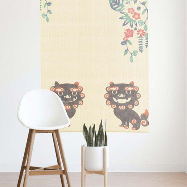 Narumi Noren Lace Shisa Okinawa Lion Dog Japanese Doorway Curtain