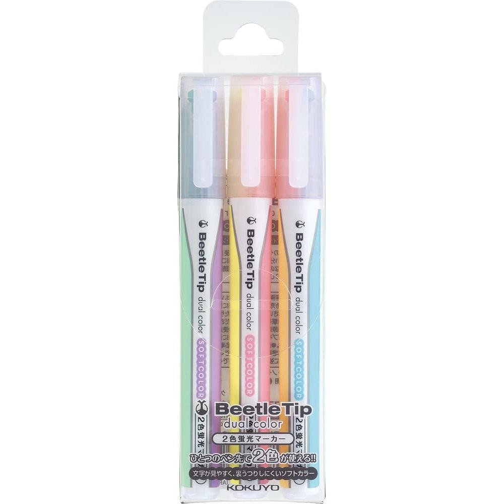 Kokuyo Beetle Tip Dual Color Highlighter Set 3 Pens (6 Soft Colors)