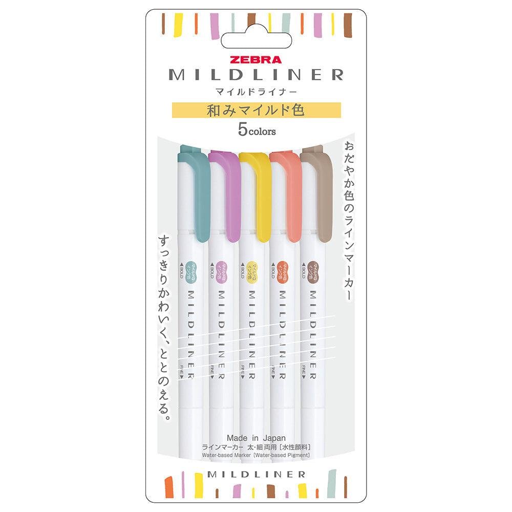 Zebra Mildliner Highlighter Markers Soothing Colors WKT7-5C-RC-N