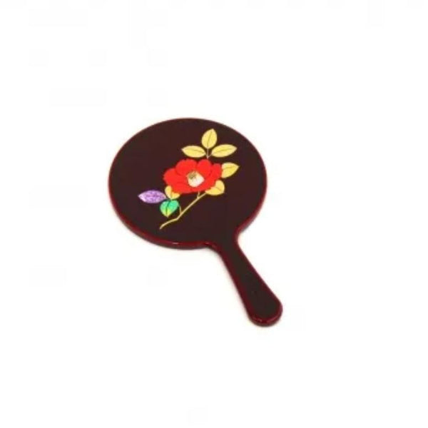 Red Lacquered Hand Mirror Camelia Flower Design