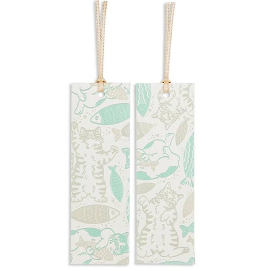 Rokkaku Bookmark Foil Stamped Cute Cat & Fish Design