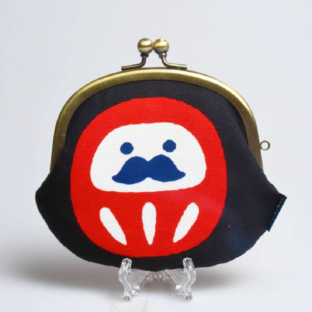 Shirakawa Cute Black Cotton Small Purse Daruma Design