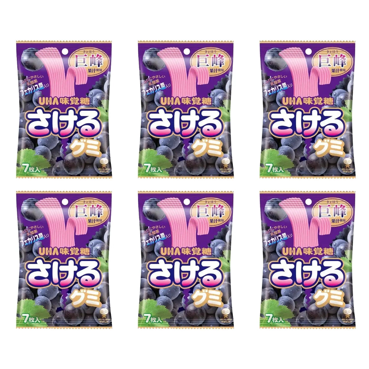 UHA Mikakuto Sakeru Grape Gummy Candy 7 Pieces (Pack of 6)