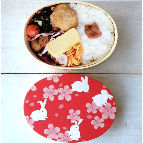 Wooden Bento Box Rabbits & Sakura Japanese Lunch Box 700ml
