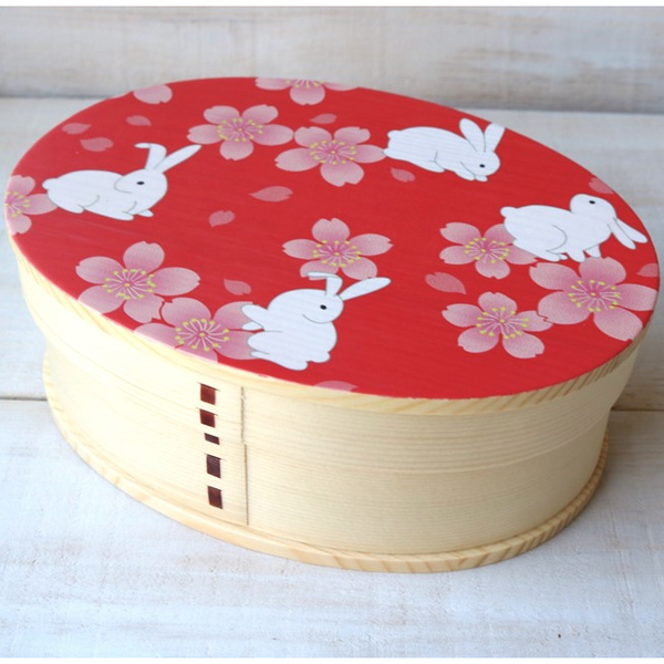 Wooden Bento Box Rabbits & Sakura Japanese Lunch Box 700ml