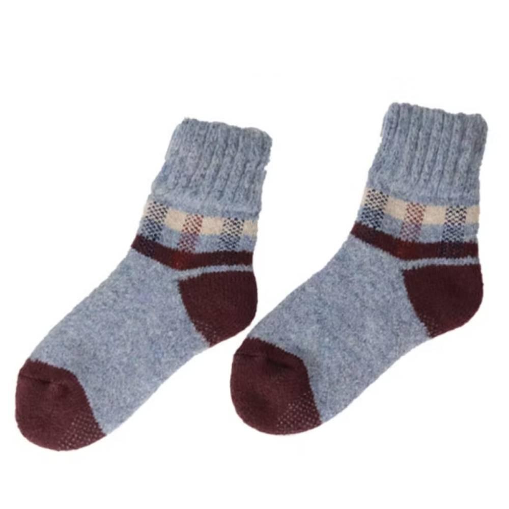 Winter Wool Thick Crew Socks Gray Checkered Warm Socks