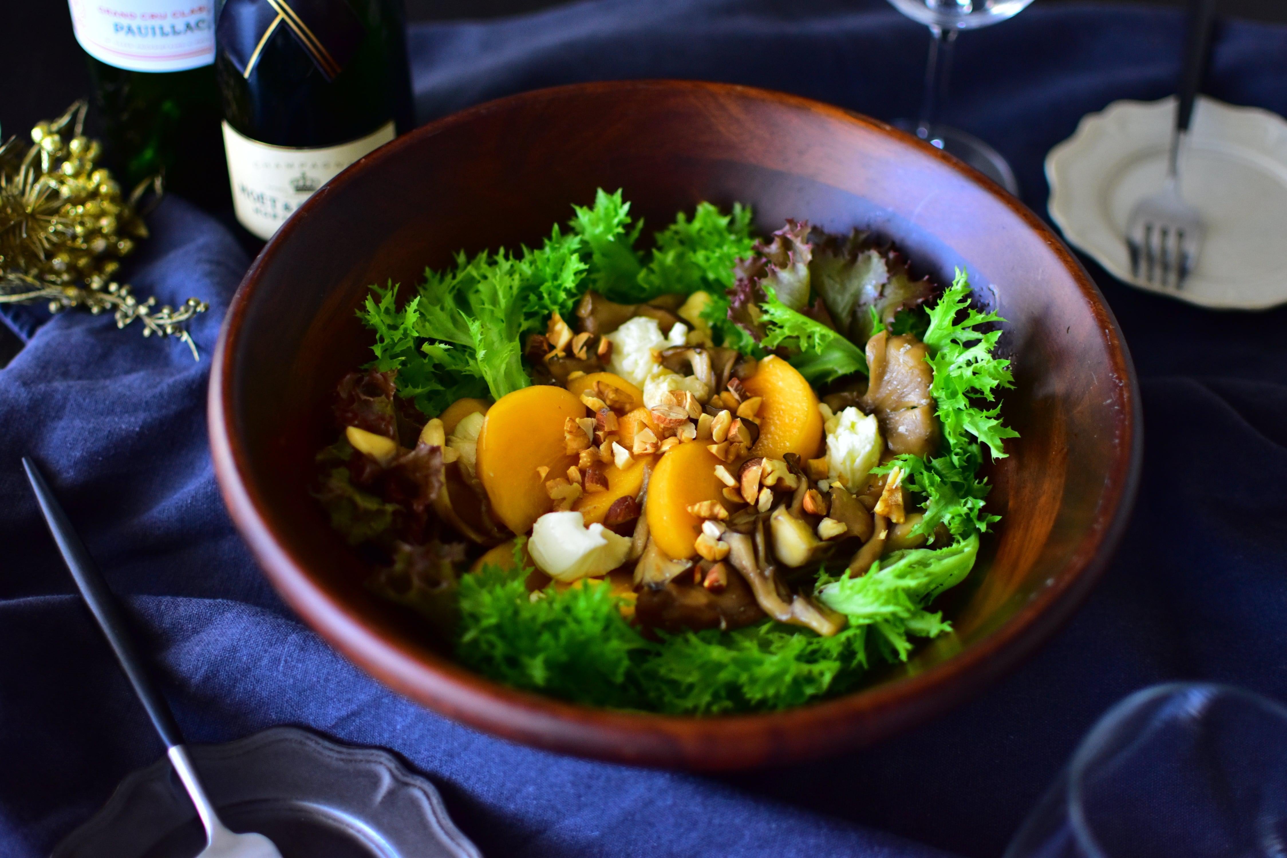 How to Make Persimmon Salad (With Maitake Mushroom & Kurozu Black Vinegar Recipe)-image