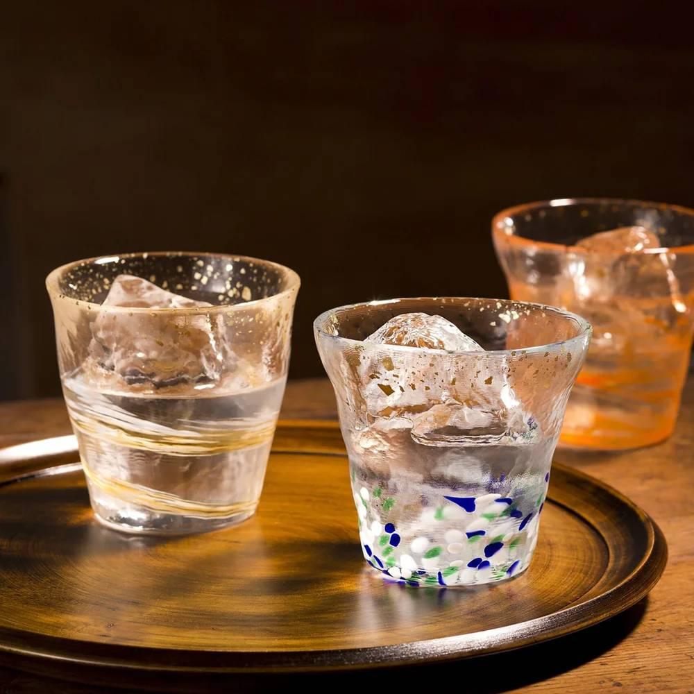 Aderia Handmade Drinking Rocks Glass Swirling Yellow Pattern 300ml