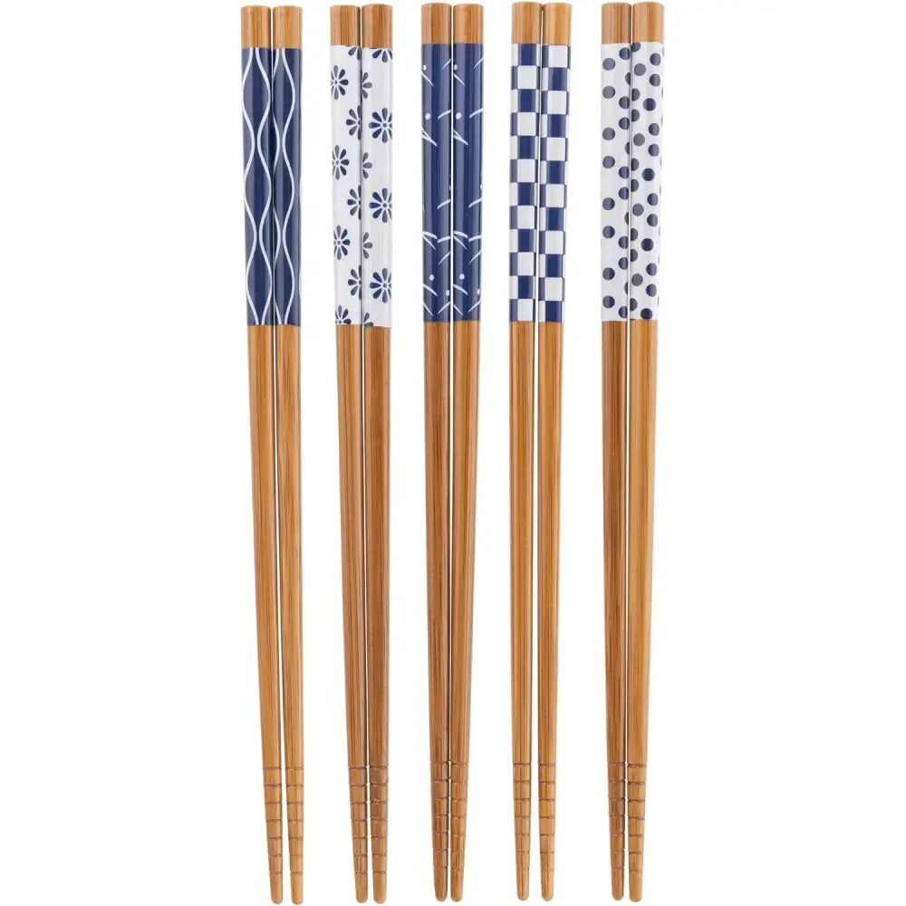 Aoba Bamboo Chopsticks Sea Patterns Blue & White 22.5cm (5 Pairs)