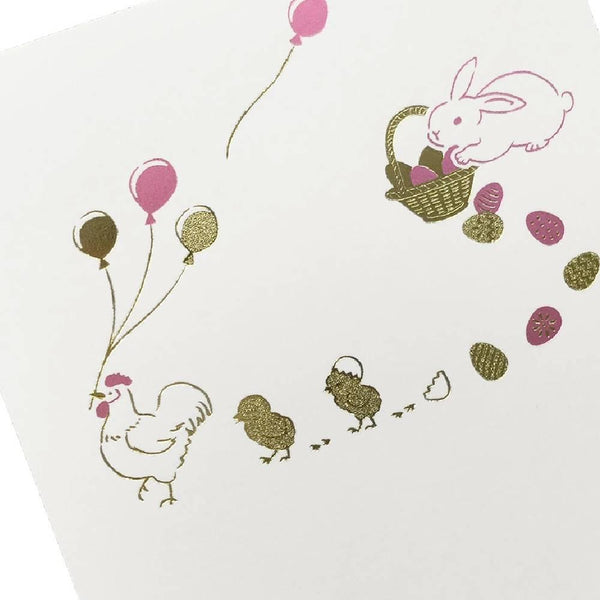 April Seasonal Foil Stamped Postcard Easter Bunnies Design