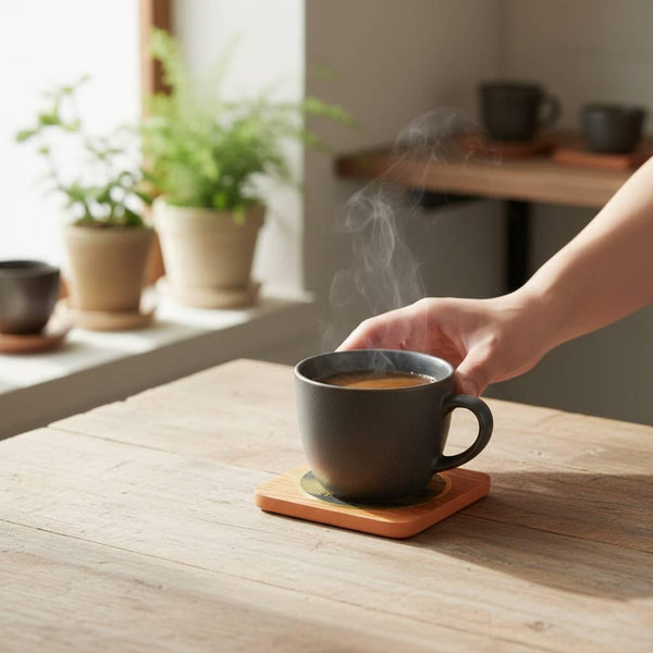 Brass Wood Coaster Ukiyo-e Tamagawa River & Mount Fuji Design