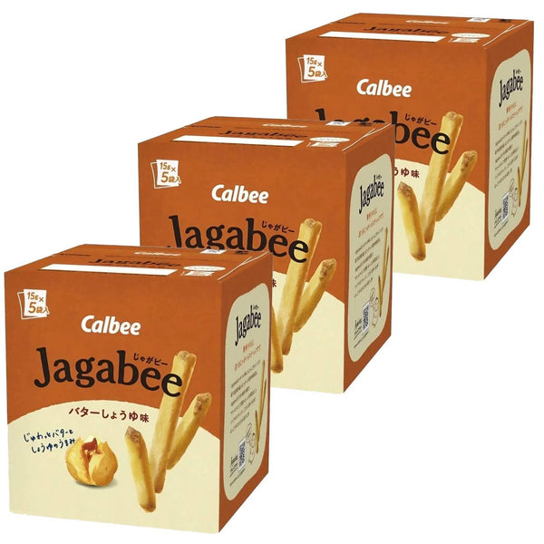 Calbee Jagabee Potato Sticks Snack Butter Soy Sauce (Pack of 3 Boxes)