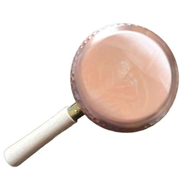 Chitose Wooden-Handled Hammered Copper Milk Pan With Pouring Lip 12cm
