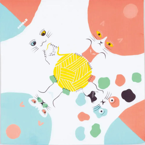 Furoshiki Modern Cute Cat Faces Design Small Cotton Wrapping Cloth 48cm