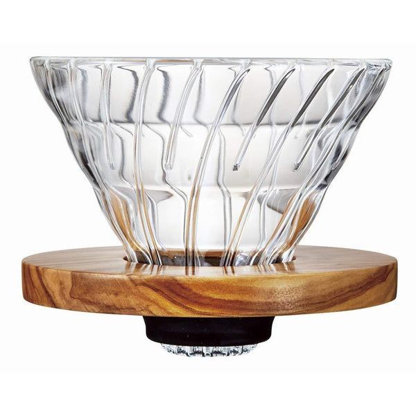Hario V60 Glass Coffee Dripper with Olive Wood 1-4 Cups VDGR-02-OV, Japanese Taste