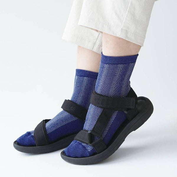 Herringbone Pattern Socks Indigo Blue Absorbent Washi Paper Fabric 24.5cm