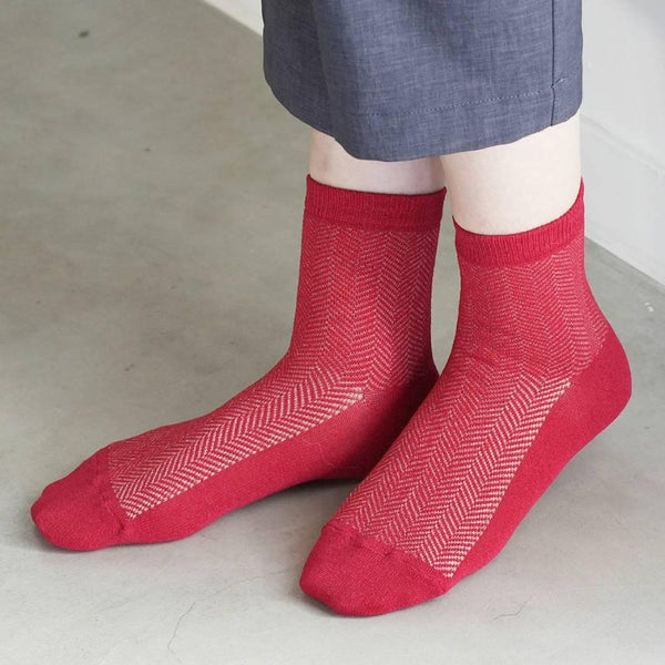 Herringbone Pattern Socks Red Absorbent Washi Paper Fabric  24.5cm