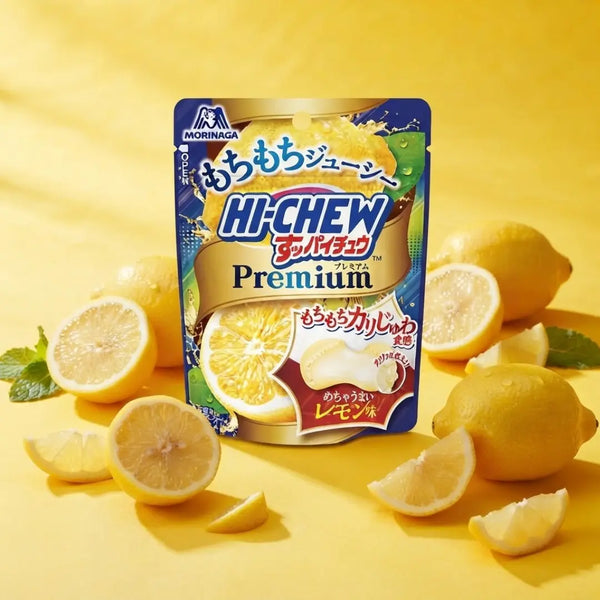 Hi-Chew Premium Sour Lemon Soft Chewy Candy Crunchy Crystals Filled 32g (Pack of 6)