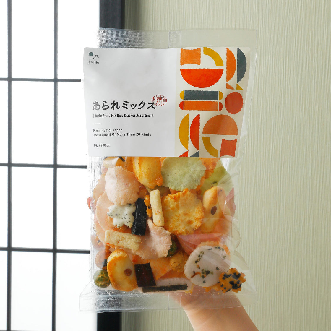 Axerio Rice Cracker J Taste Arare Mix Rice Cracker 20+ Kinds Assortment 80g (Pack of 3)