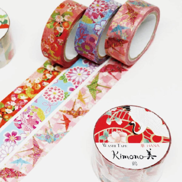 Kamiiso Kimono Washi Tape Flower Crane Pattern Masking Tape