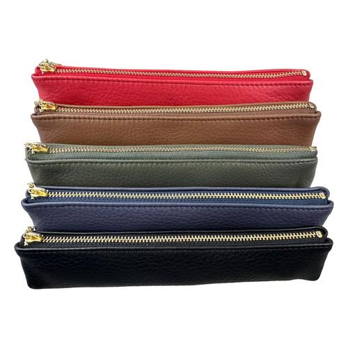 Life Genuine Leather Black Large Pen Case Nylon Lining & Zipper Closure