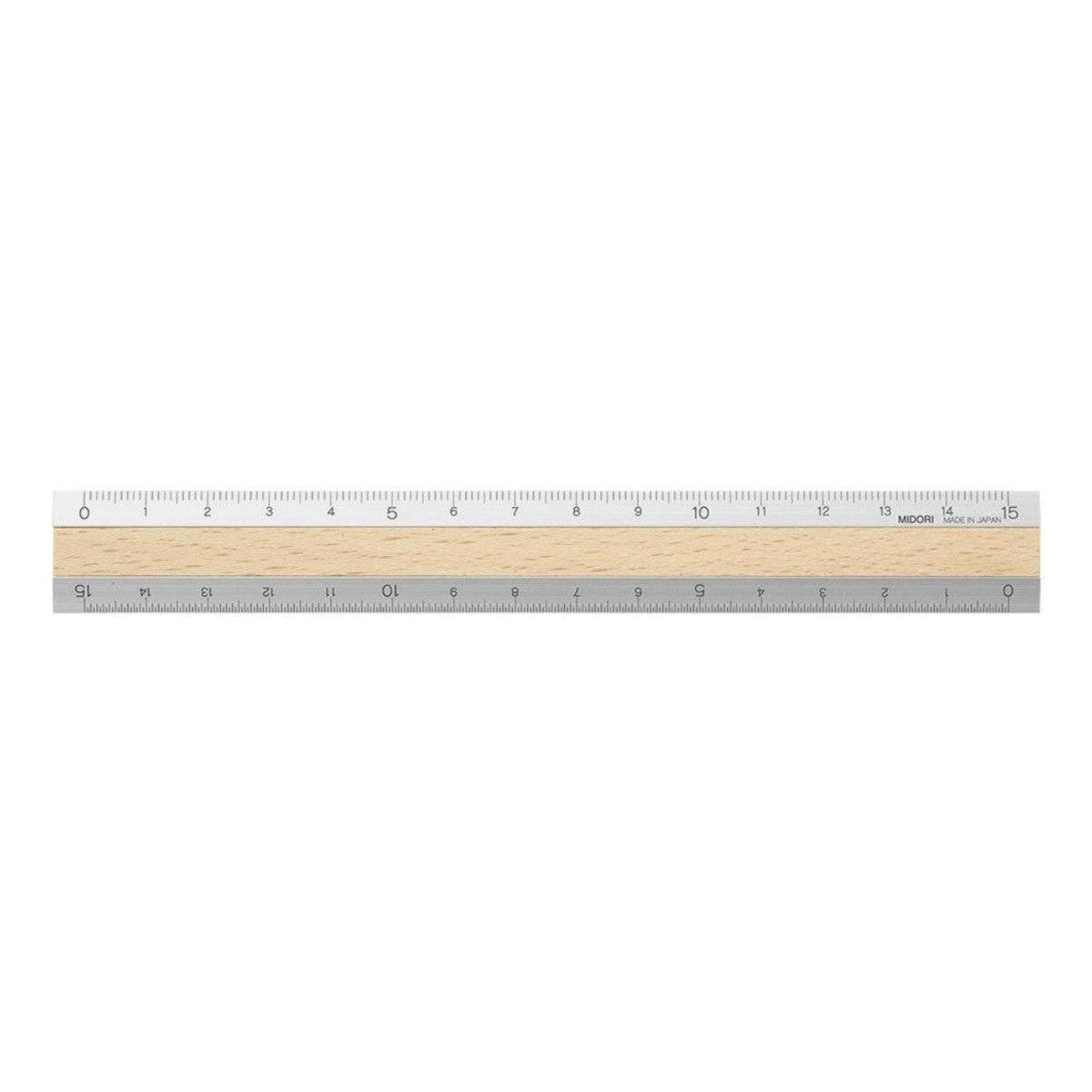Mecury Ruler Midori Metal and Wood Metric Ruler 15cm 42257006