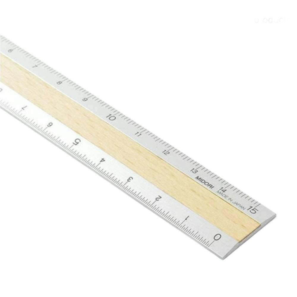 Medium On Ruler Midori Metal and Wood Metric Ruler 15cm 42257006