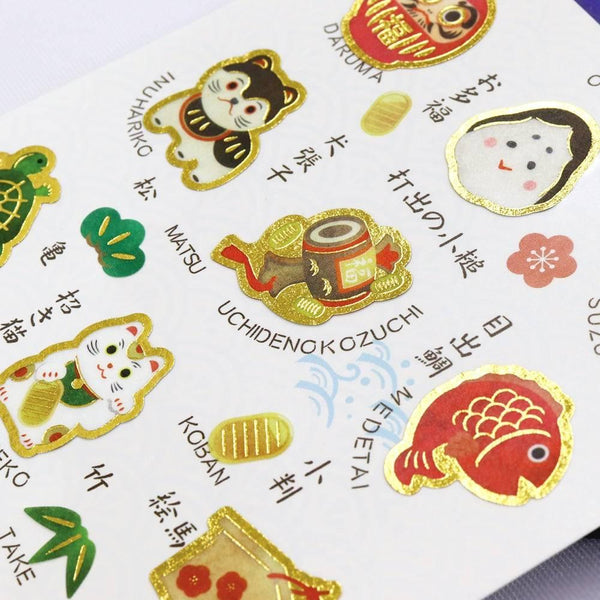Nippon Seal Stickers Japanese Lucky Charms & Symbols Pattern 1 Sheet