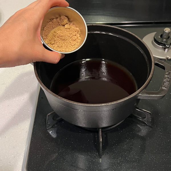 making the braising liquid for the pork