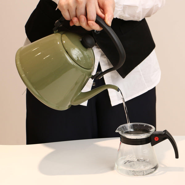 Noda Horo Drip Kettle II Japanese Enamel Gooseneck Kettle Olive DK-200OL