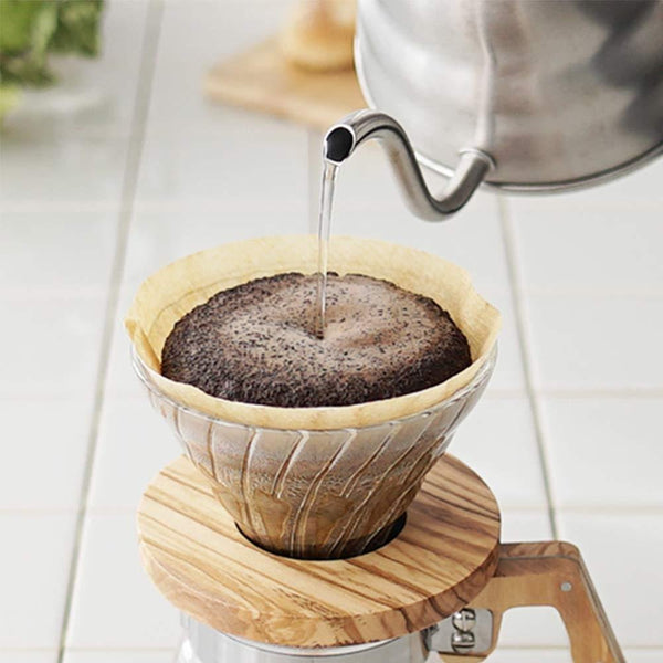 Hario V60 Glass Coffee Dripper with Olive Wood 1-2 Cups VDGR-01-OV