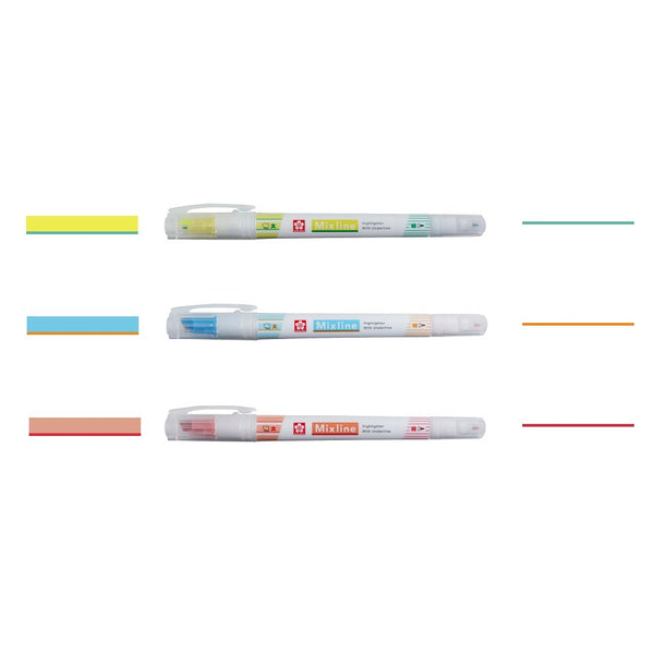 Sakura Mixline Highlighters Two-Tone Underline Highlighter 3 Color Set