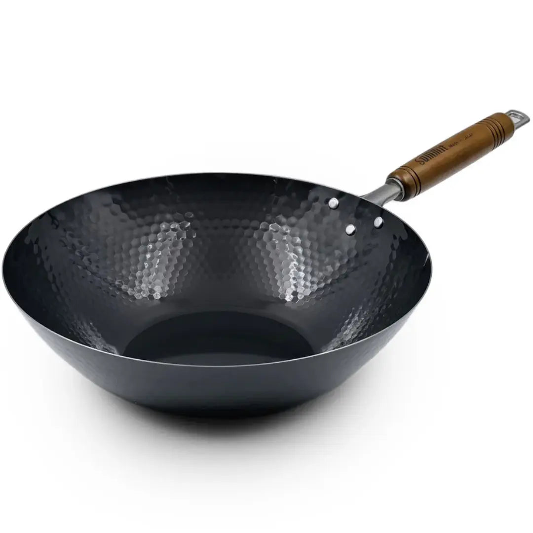 Summit Diamond-Hammered Iron Beijing Wok with Wooden Handle