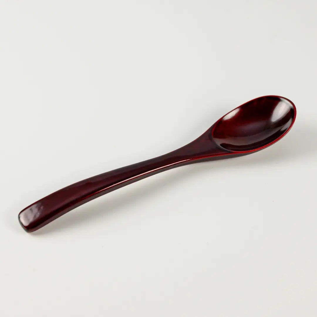 Urushi Lacquered Wooden Dessert Spoon Teaspoon Dark Red