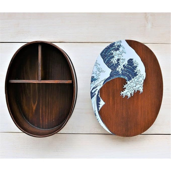 Wooden Bento Box Great Wave Design Japanese Lunch Box 700ml
