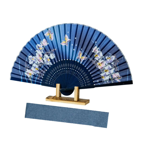 Yamani Blue Japanese Sensu Case Folding Fan Cloth Bag 23.5cm