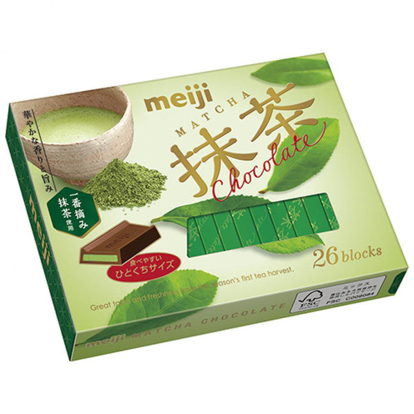 Meiji Matcha Chocolate Green Tea Filled Milk Chocolate 26 Pieces, Japanese Taste