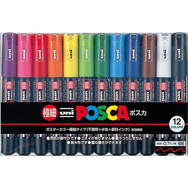 Uni POSCA Paint Marker Pen - Extra Fine Point - Non Alcohol - Odorless  Water Resistant Pen Maker - Set of 14 (PC-1M12C & Gold & Silver) with  Original