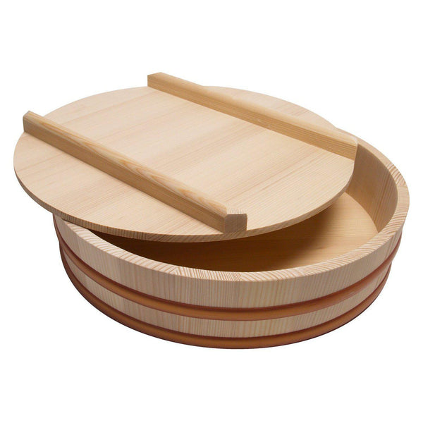 Tachibana Sushi Oke Wooden Hangiri Bowl with Lid 36cm, Japanese Taste