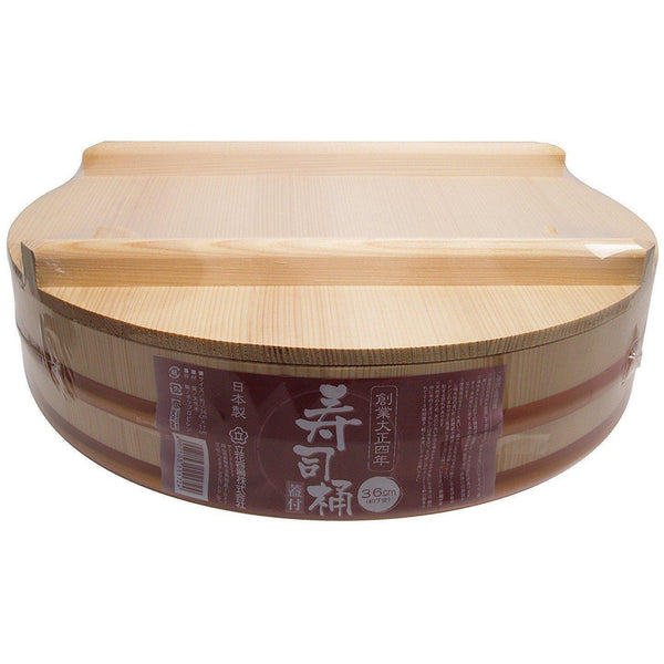 Tachibana Sushi Oke Wooden Hangiri Bowl with Lid 36cm, Japanese Taste