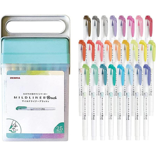 Zebra Mildliner Brush Highlighter Marker Set with Box Case 25 Colors-Japanese Taste